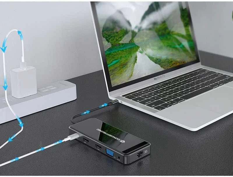 Carruzzo Conceptronic DONN14G knyginių kompiuterių dokas / jungčių replikatorius Vielinis USB 3.2 Gen 1 (3.1 Gen 1) Type-C Pilka
