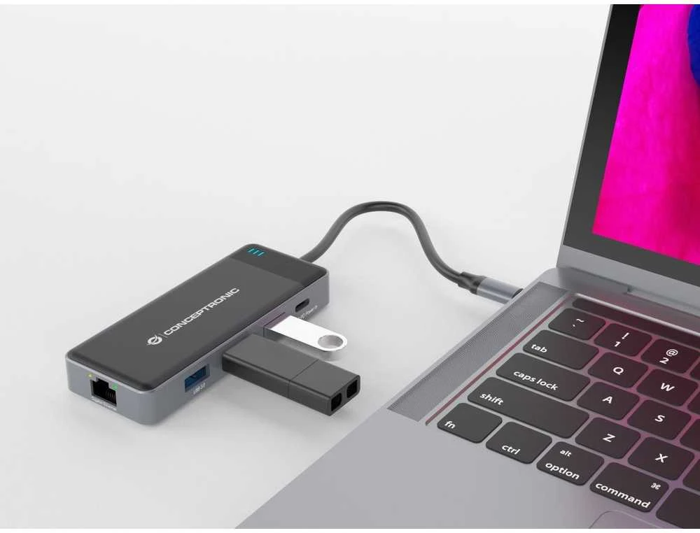 Carruzzo Conceptronic DONN14G knyginių kompiuterių dokas / jungčių replikatorius Vielinis USB 3.2 Gen 1 (3.1 Gen 1) Type-C Pilka