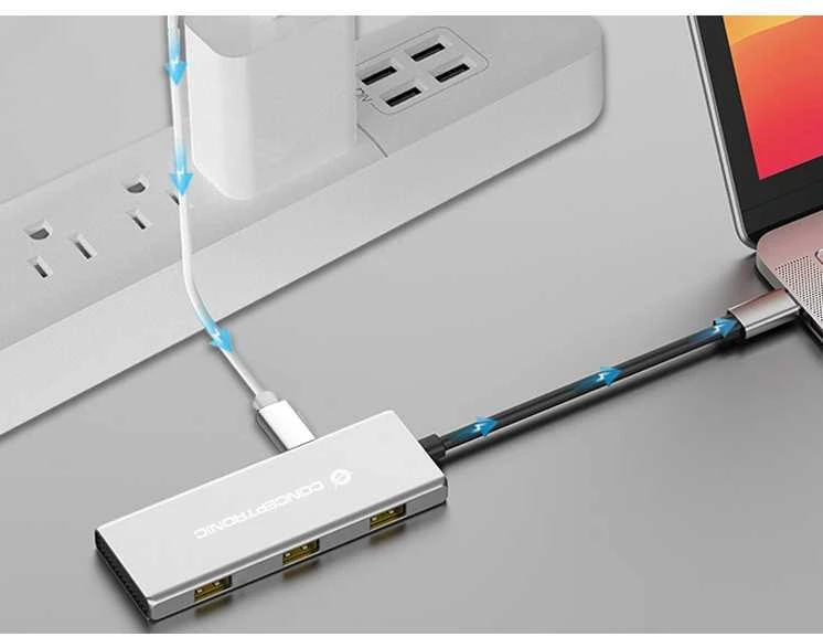 Conceptronic USB-C dokas su prijungtu kompiuteriu