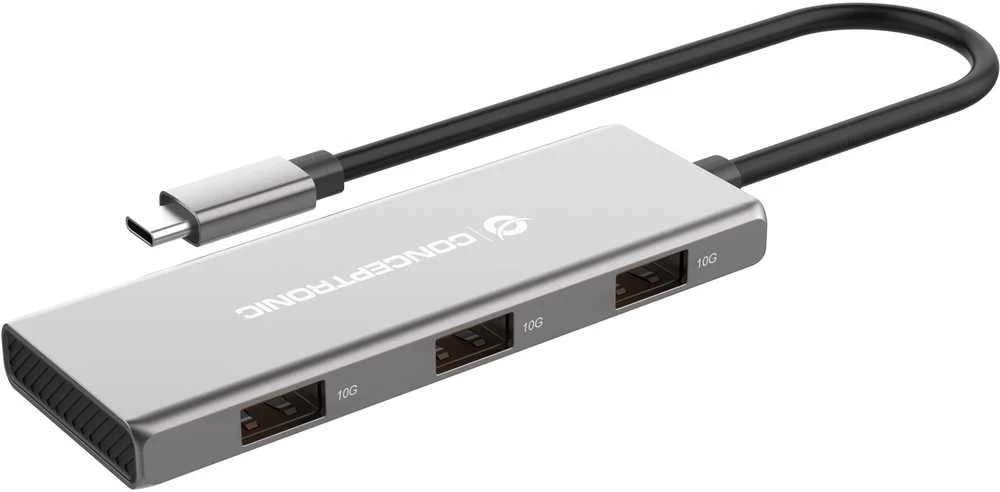 Carruzzo Conceptronic HUBBIES17G sąsajos šakotuvas USB 3.2 Gen 2 (3.1 Gen 2) Type-C 10000 Mbit/ai Pilka