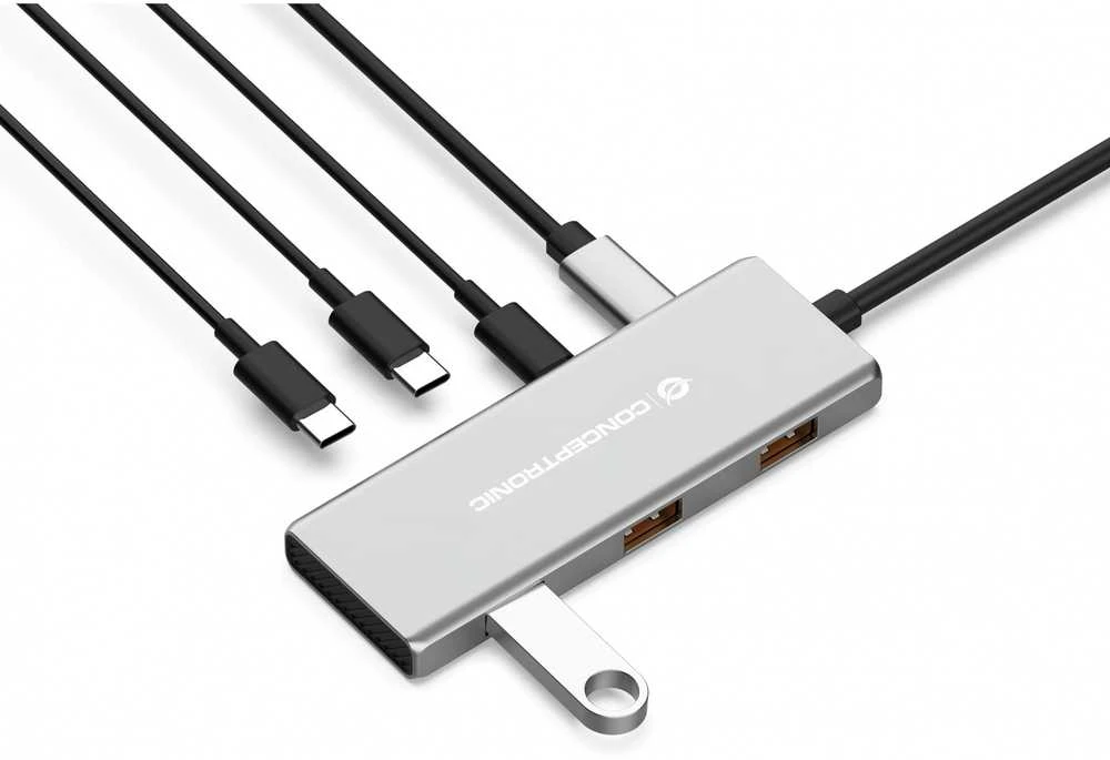 Carruzzo Conceptronic HUBBIES17G sąsajos šakotuvas USB 3.2 Gen 2 (3.1 Gen 2) Type-C 10000 Mbit/ai Pilka