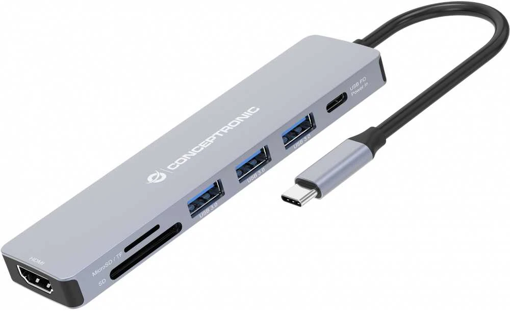 Carruzzo Conceptronic DONN19G knyginių kompiuterių dokas / jungčių replikatorius Vielinis USB 3.2 Gen 1 (3.1 Gen 1) Type-C Pilka