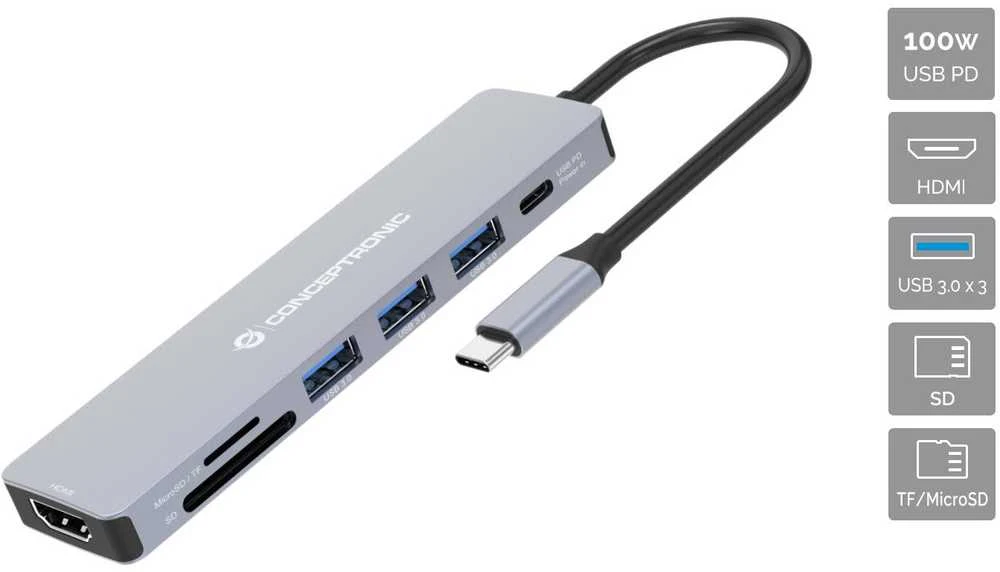 Conceptronic 7-in-1 USB-C adapteris su jungčių išklotine