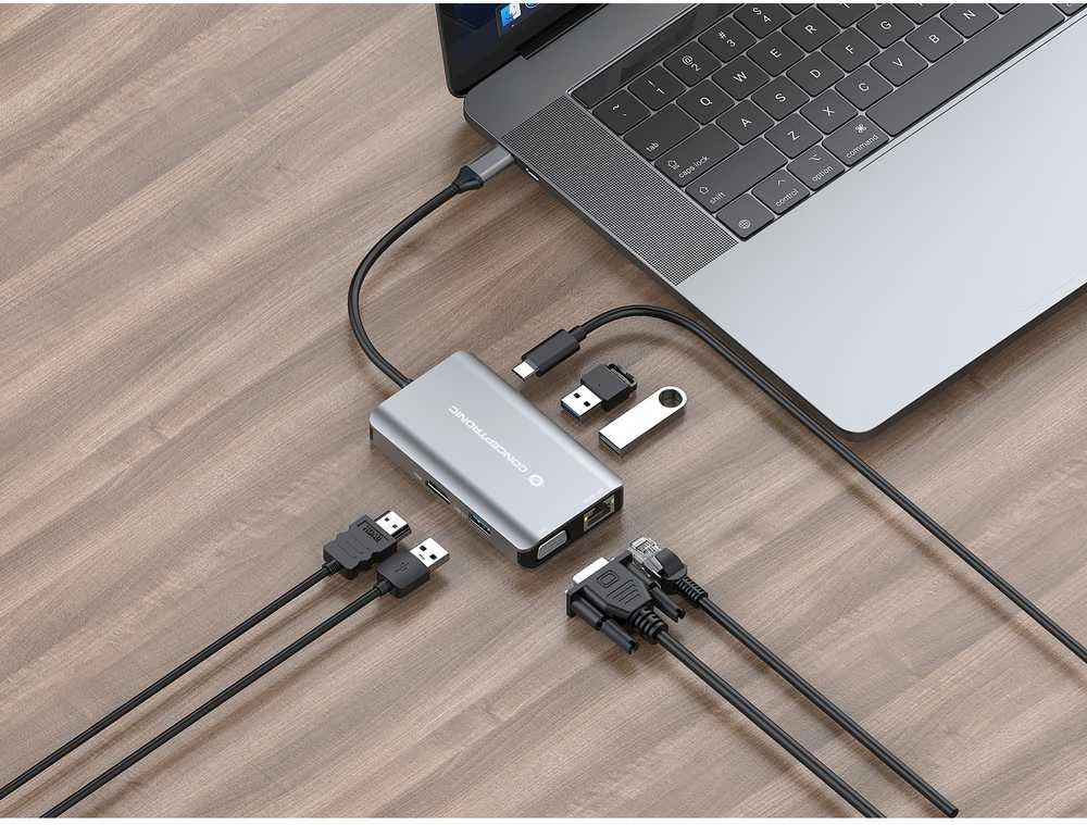 Carruzzo Conceptronic DONN21G knyginių kompiuterių dokas / jungčių replikatorius Vielinis USB 3.2 Gen 1 (3.1 Gen 1) Type-C Pilka