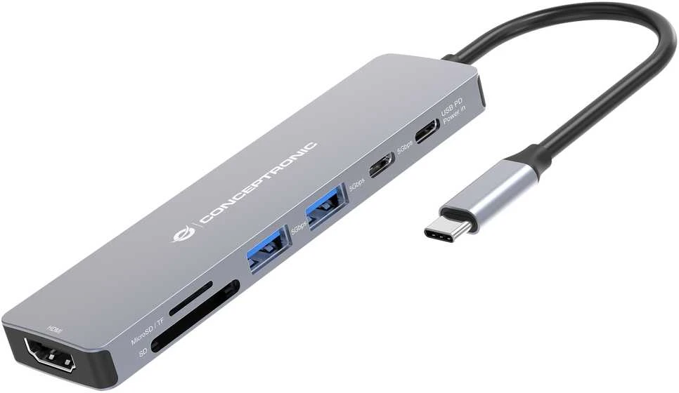 Šakotuvas „Carruzzo Conceptronic DONN28G“ vielinis USB 3.2 Gen 1 (3.1 Gen 1) Type-C pilkas
