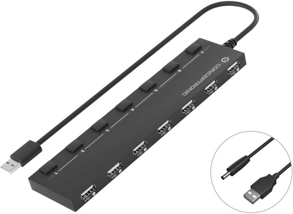 HUB USB Conceptronic CONCEPTRONIC USB-Hub 7-Port 2.0 ->7x2.0 extra o.įkroviklis sw