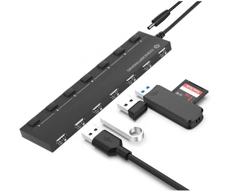 HUB USB Conceptronic CONCEPTRONIC USB-Hub 7-Port 2.0 ->7x2.0 extra o.įkroviklis sw