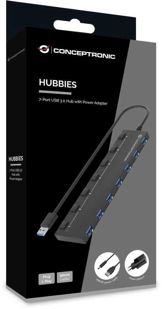 Carruzzo Conceptronic HUBBIES19BP sąsajos šakotuvas USB 3.2 Gen 1 (3.1 Gen 1) Type-A 5000 Mbit/ai Juoda