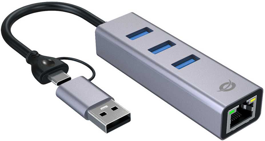 HUB USB Conceptronic CONCEPTRONIC Adapteris USB-C/-A3.0->GbE+3x-A3.0 5Gbs gr