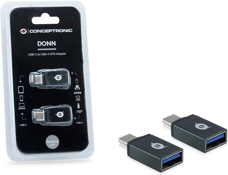 CONCEPTRONIC adapteris USB-C -> USB-A 3.0 2 vnt. pakuotėje, pilka