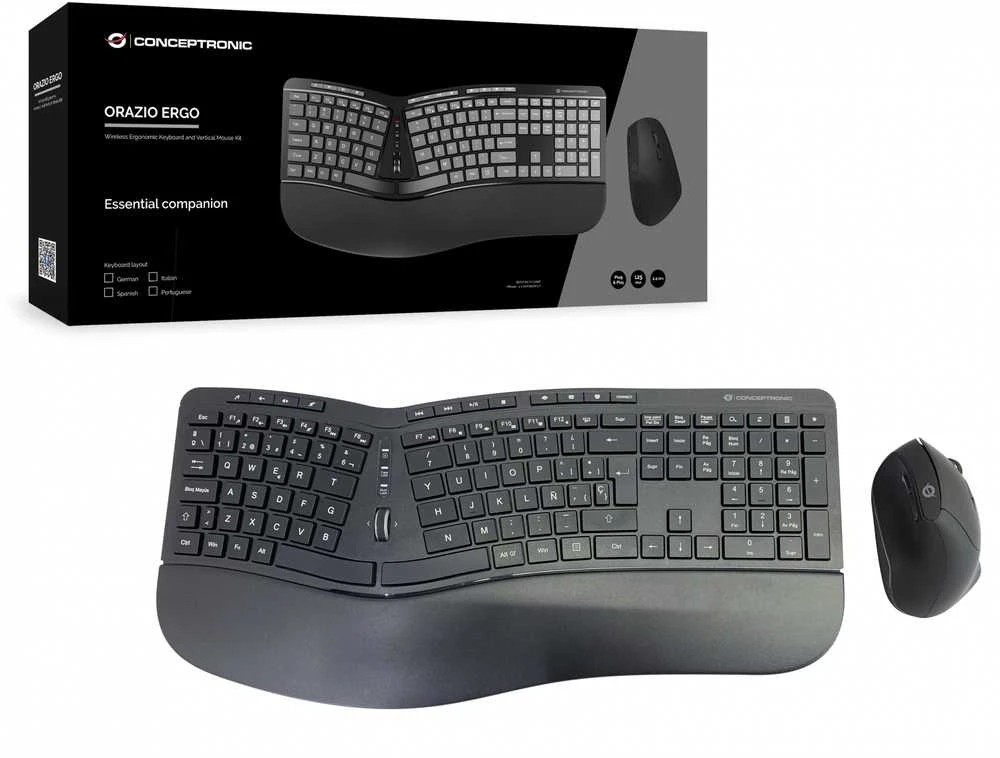 Carruzzo Conceptronic ORAZIO02ES Klaviatūra ir pelė įskaityta Biuras Radijo dažnio belaidė QWERTY Ispanas Juoda
