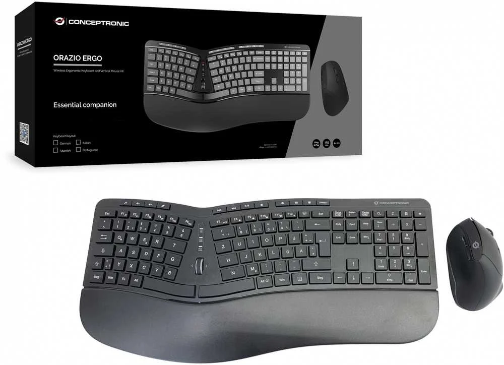 Klaviatūra ir pelė Kit Conceptronic ORAZIO ERGO Wireless Ergonomic Klaviatūra &amp; Pelė Kit German išdėstymas