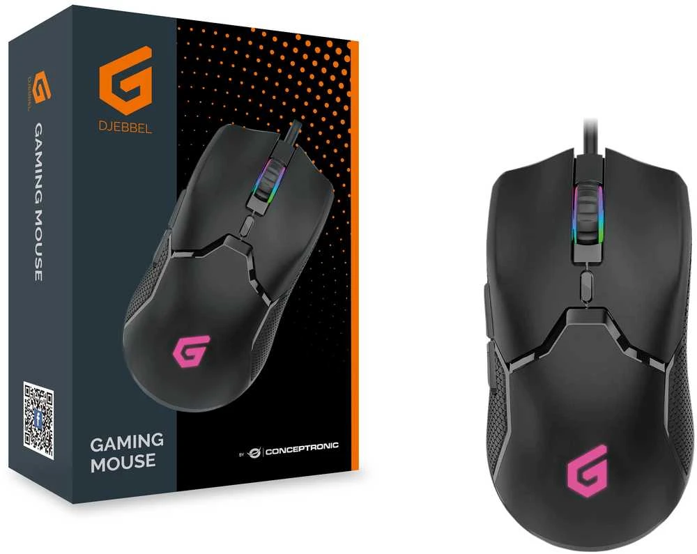 Pelė Conceptronic DJEBBEL05B žaidimų optinis 7200 DPI 6 mygtukai USB dešinė pusė 1,5 m Juodas