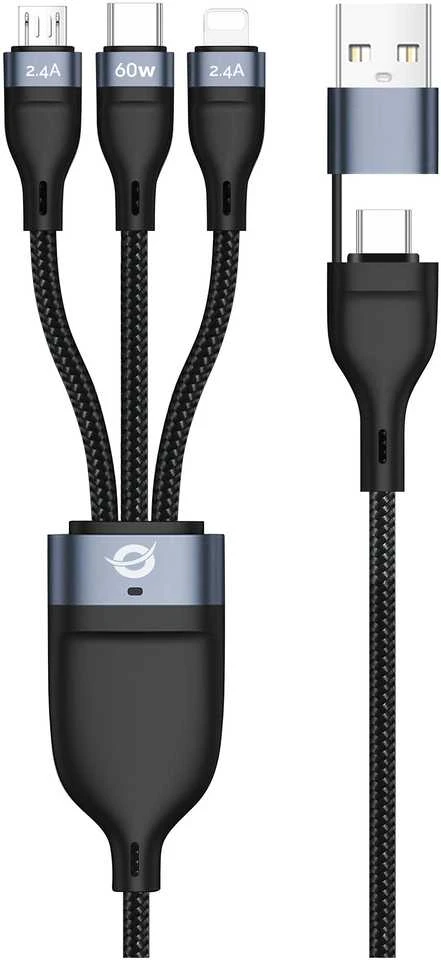 USB kabelis Conceptronic USB-C USB-A - USB-C + microUSB + Lightning 1.5 m Juodas (ETTA05B15)