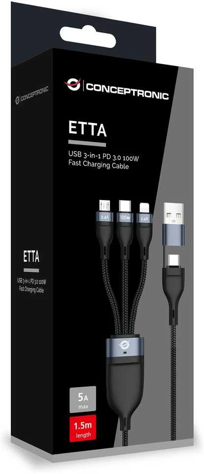 Conceptronic ETTA06B15 3 viename USB PD 100W 1.5M