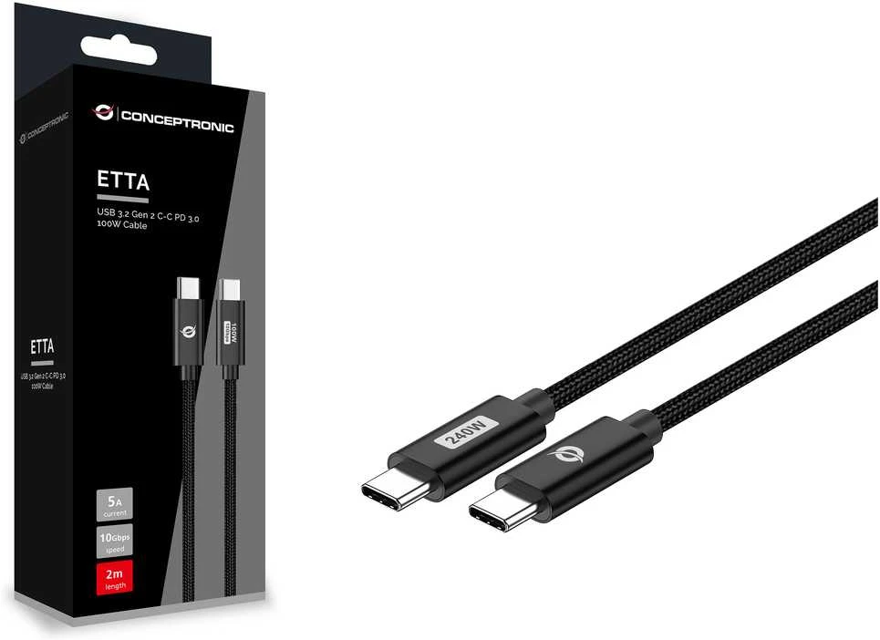 Kabelis USB Conceptronic USB-C - USB-C 1.2 m Juodas (ETTA03B12)