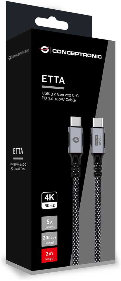 Kabelis USB Conceptronic USB-C - USB-C 2 m Juodas (ETTA07B20)