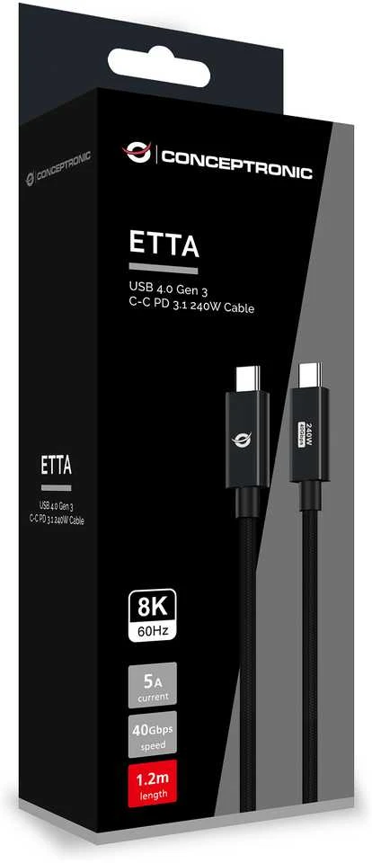 Kabelis USB Conceptronic USB-C - USB-C 1.2 m Juodas (ETTA04B12)
