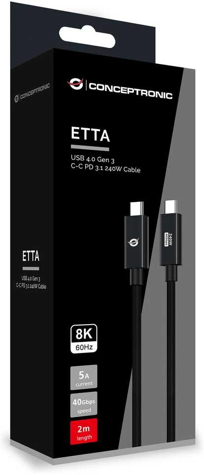 Kabelis USB Conceptronic USB-C - USB-C 2 m Juodas (ETTA04B20)