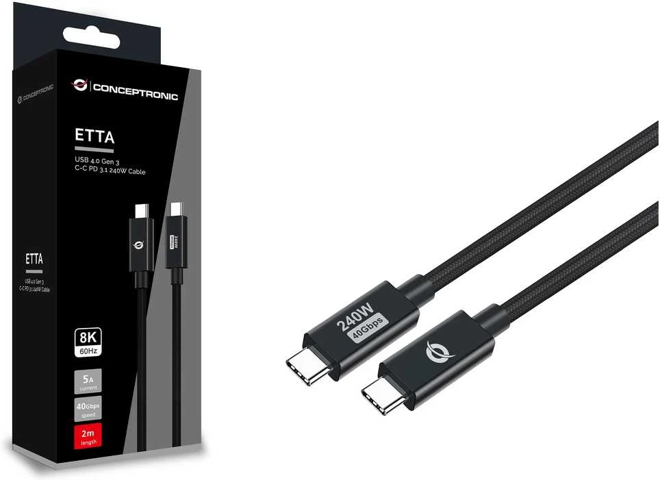 Kabelis USB Conceptronic USB-C - USB-C 2 m Juodas (ETTA04B20)