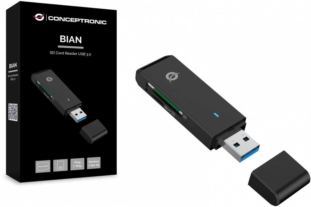 Skaitytuvas Conceptronic CONCEPTRONIC SD+MicroSD Card Reader USB 3.0 juodas