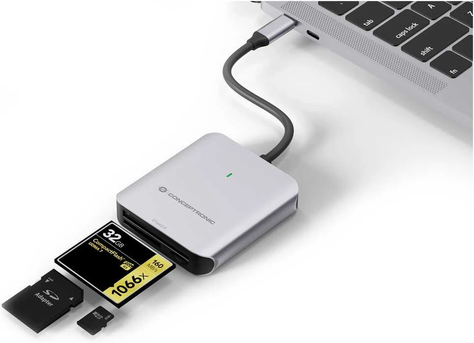 Carruzzo Conceptronic BIAN09G kortelių skaitytuvas USB 3.2 Gen 2 Type-C Pilka