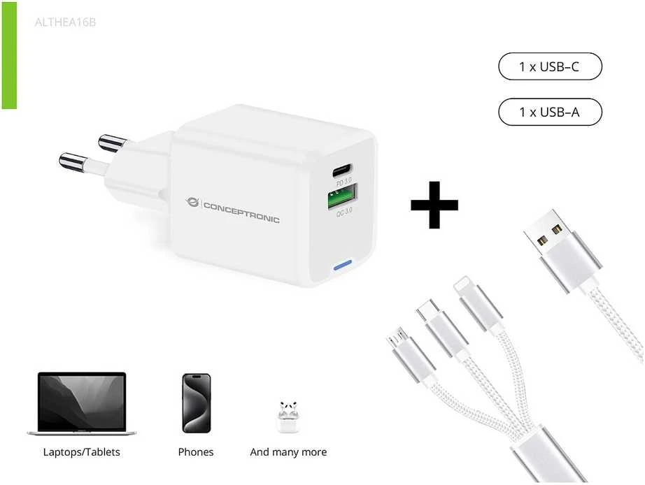Įkroviklis Conceptronic ALTHEA16W GaN USB PD Szybka Universali 33W Balta