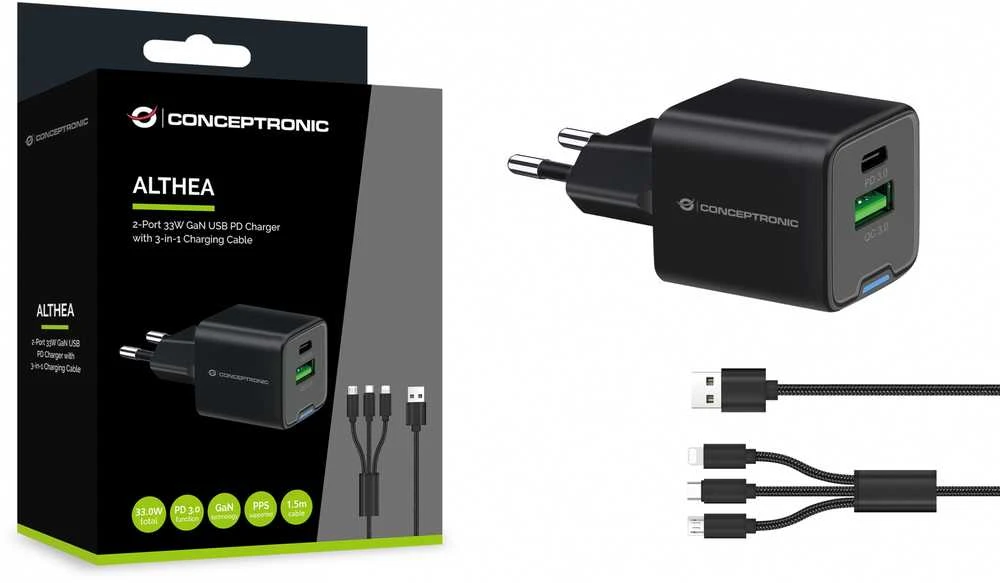 Įkroviklis Conceptronic ALTHEA16B GaN USB PD 1 USB-A 1 USB-C