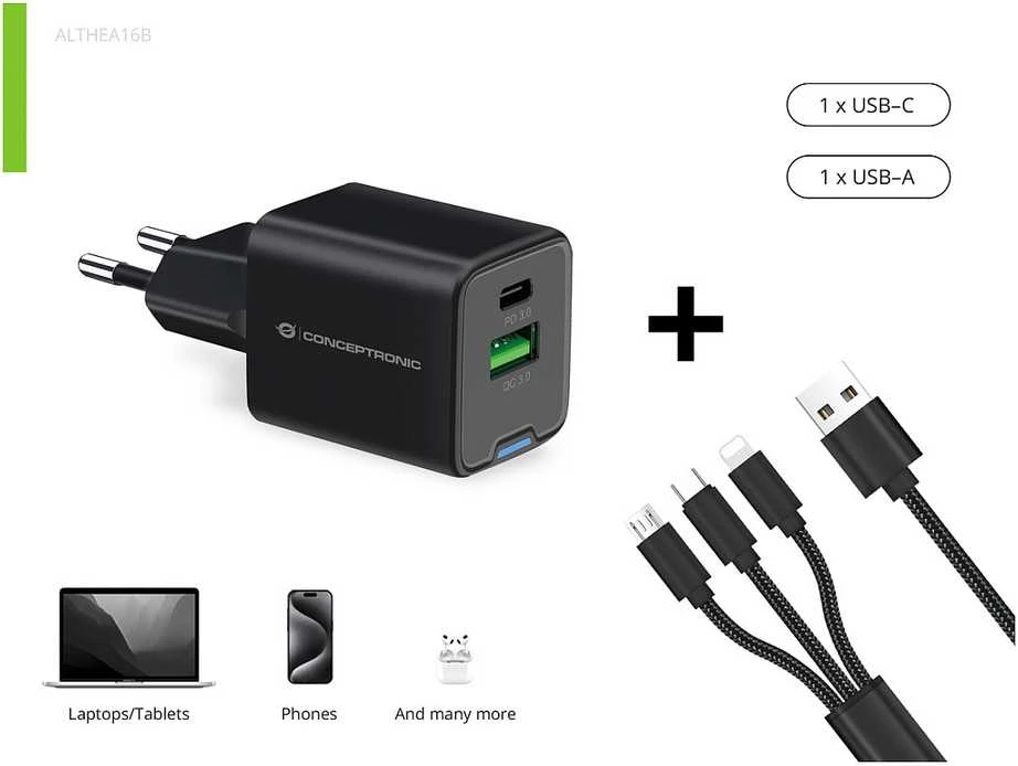Įkroviklis Conceptronic ALTHEA16B GaN USB PD 1 USB-A 1 USB-C