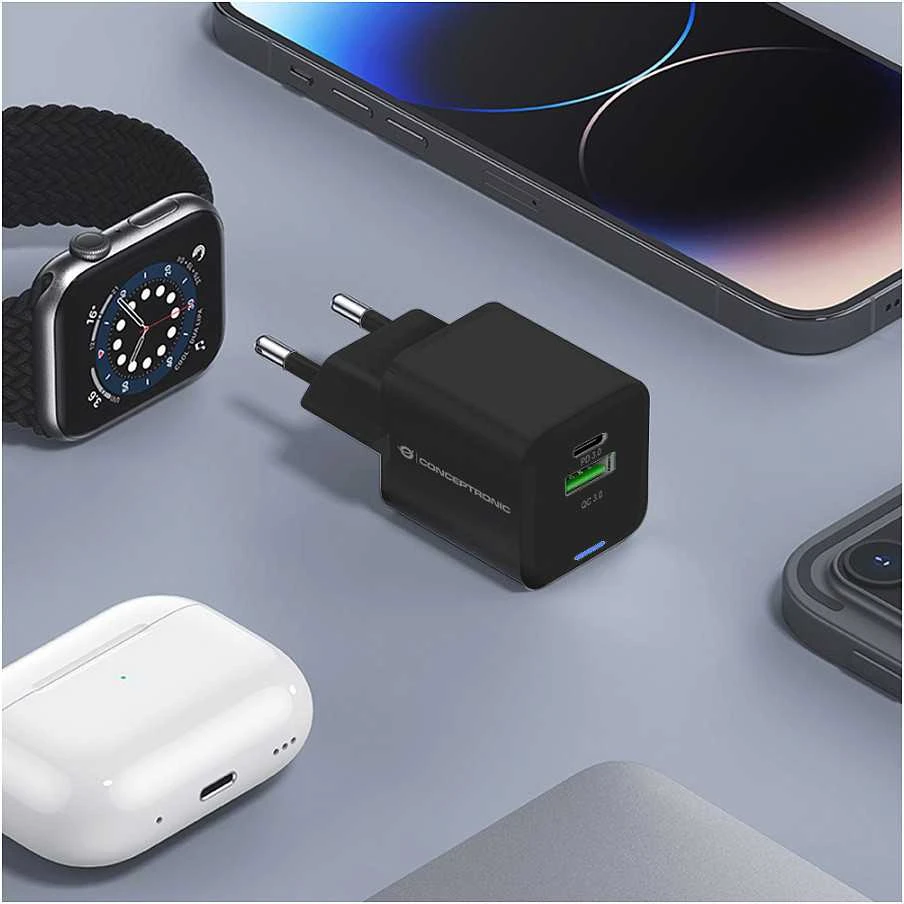 Įkroviklis Conceptronic ALTHEA15B GaN USB PD 1 USB-A 1 USB-C 20W Juodas