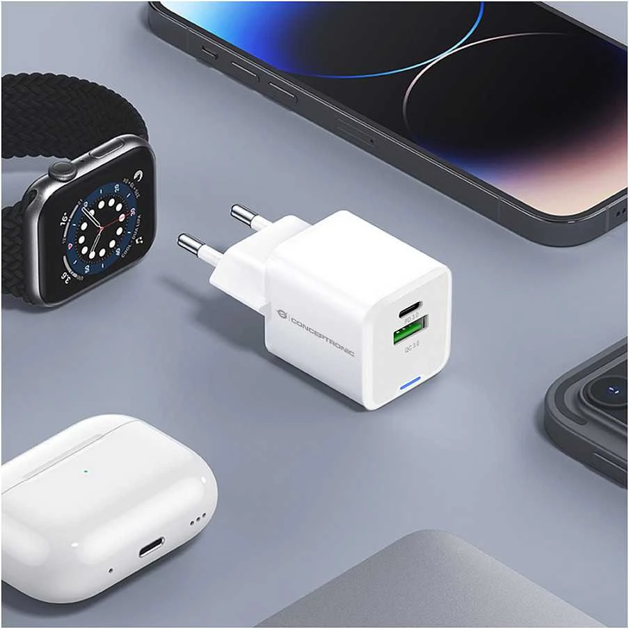 Įkroviklis Conceptronic kroviklis ALTHEA15W GaN USB PD 1x USB-A 1x USB-C 20W Baltas