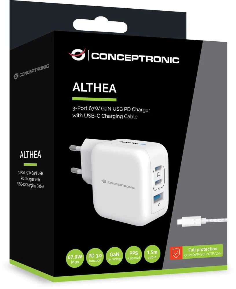 Carruzzo Conceptronic ALTHEA17W mobiliojo įrenginio kroviklis Universalus Balta AC Spartusis įkrovimas Vidaus
