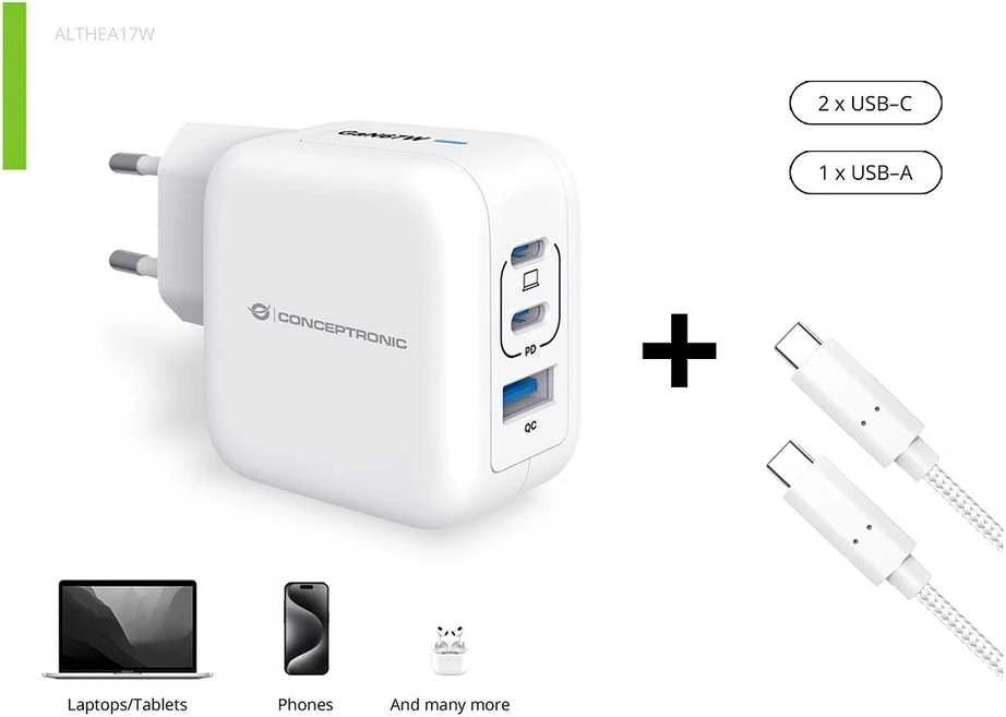 Carruzzo Conceptronic ALTHEA17W mobiliojo įrenginio kroviklis Universalus Balta AC Spartusis įkrovimas Vidaus