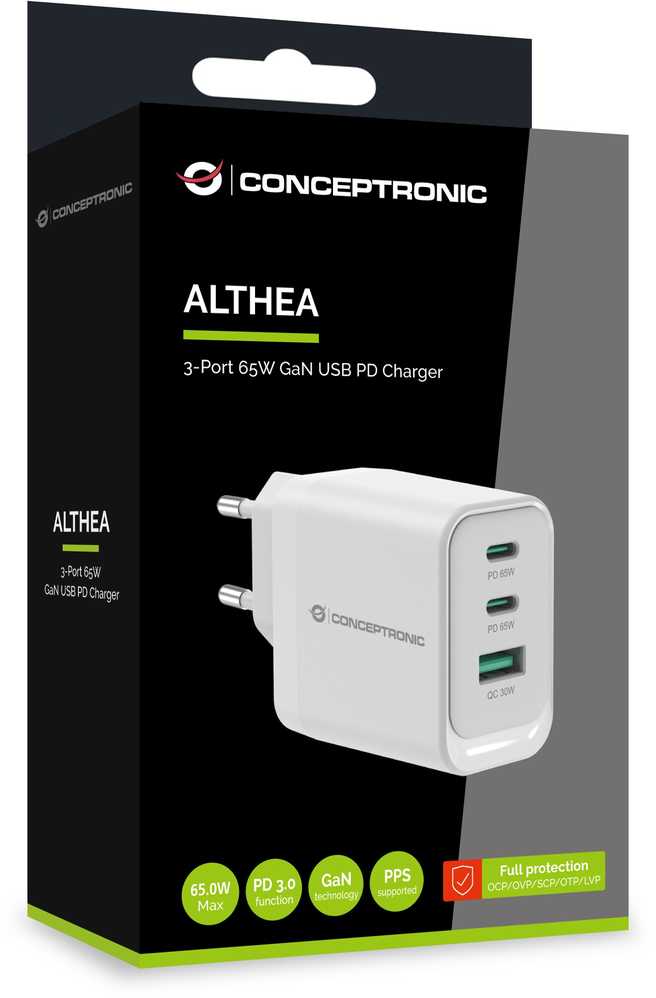 Carruzzo Conceptronic ALTHEA21W65 mobiliojo įrenginio kroviklis Universalus Balta AC Spartusis įkrovimas Vidaus