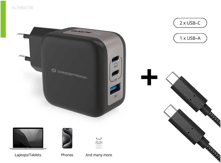 Carruzzo Conceptronic ALTHEA17B mobiliojo įrenginio kroviklis Universalus Juoda AC Spartusis įkrovimas Vidaus