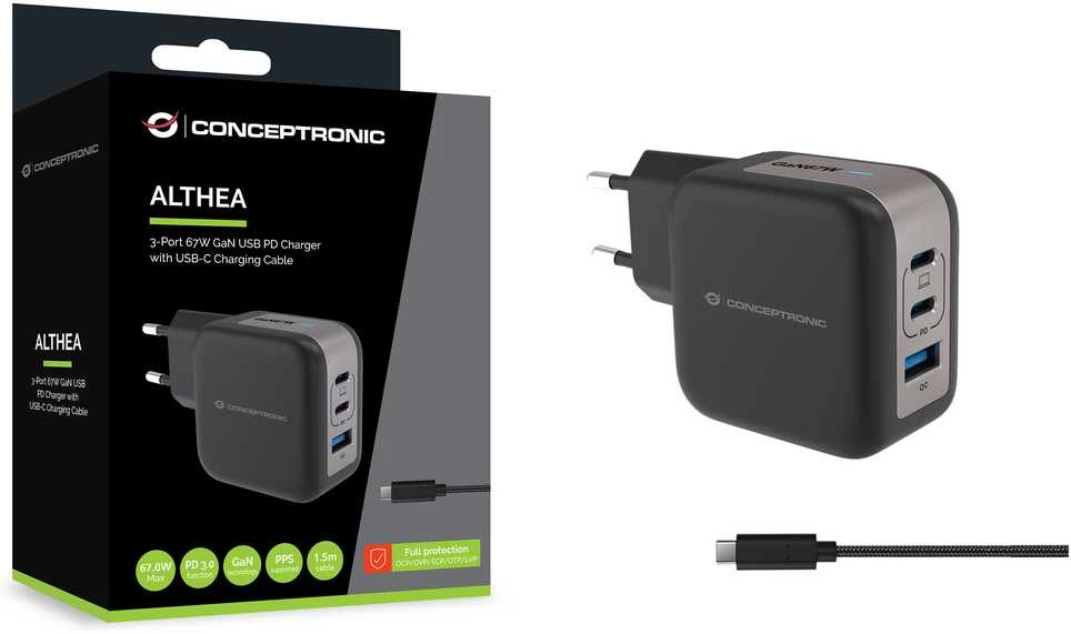 Carruzzo Conceptronic ALTHEA17B mobiliojo įrenginio kroviklis Universalus Juoda AC Spartusis įkrovimas Vidaus