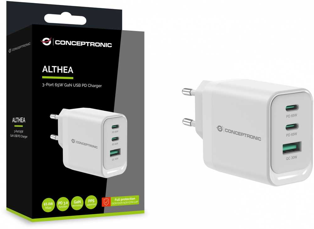 Carruzzo Conceptronic ALTHEA21W65 mobiliojo įrenginio kroviklis Universalus Balta AC Spartusis įkrovimas Vidaus