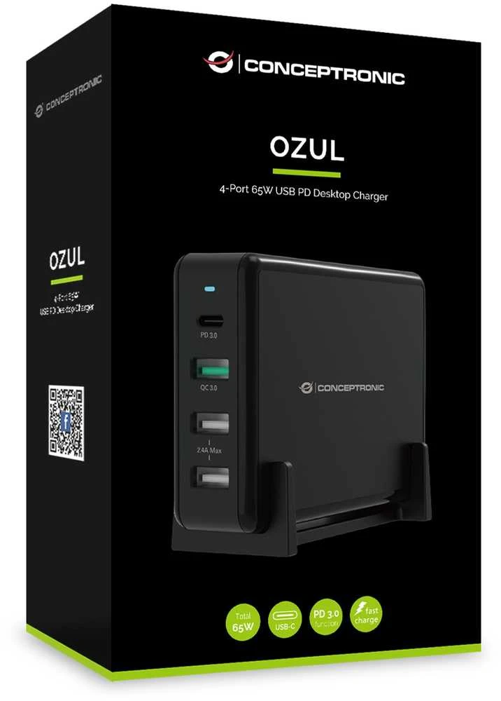 Carruzzo Conceptronic OZUL01B mobiliojo įrenginio kroviklis Universalus Juoda AC Spartusis įkrovimas Vidaus