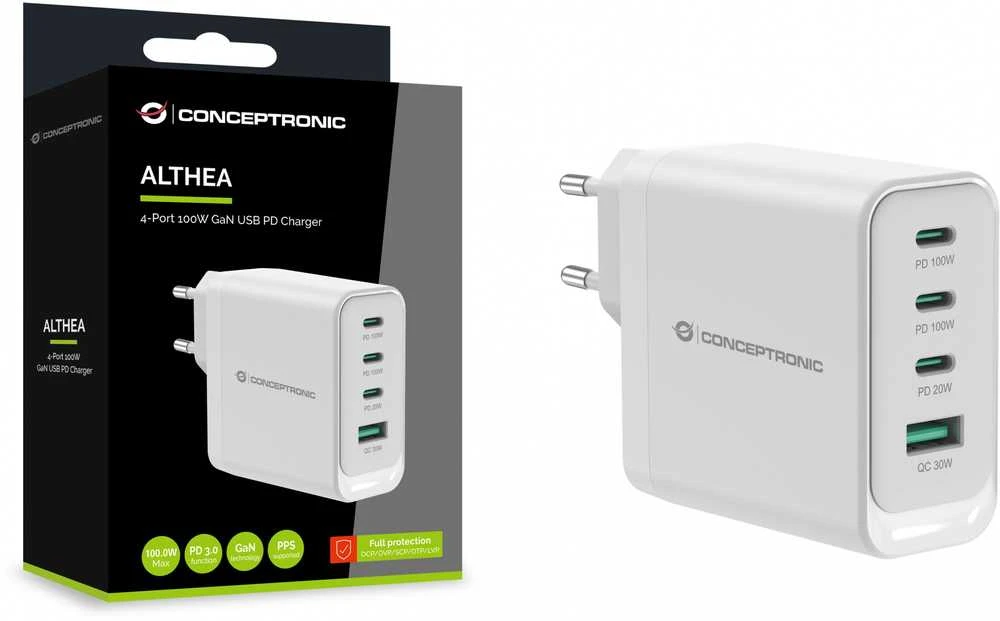 Carruzzo Conceptronic ALTHEA22W100 mobiliojo įrenginio kroviklis Universalus Balta AC Spartusis įkrovimas Vidaus