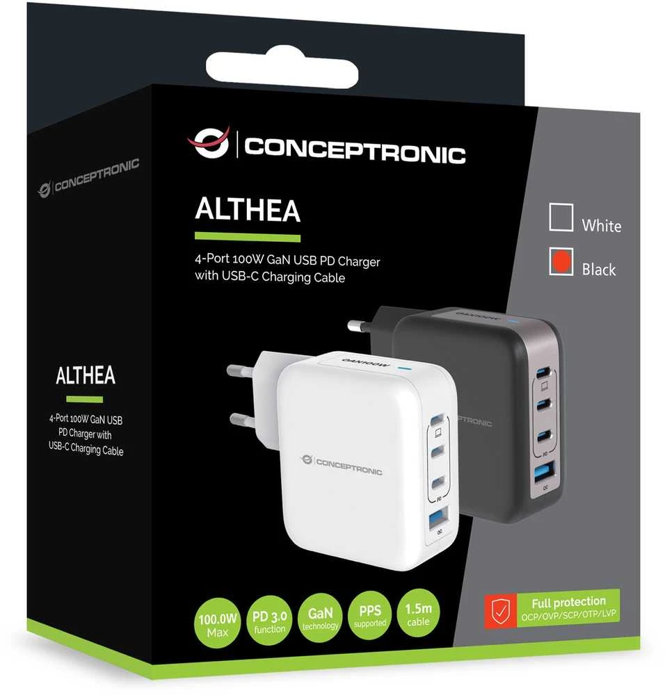 Carruzzo Conceptronic ALTHEA18B mobiliojo įrenginio kroviklis Universalus Juoda AC Spartusis įkrovimas Vidaus