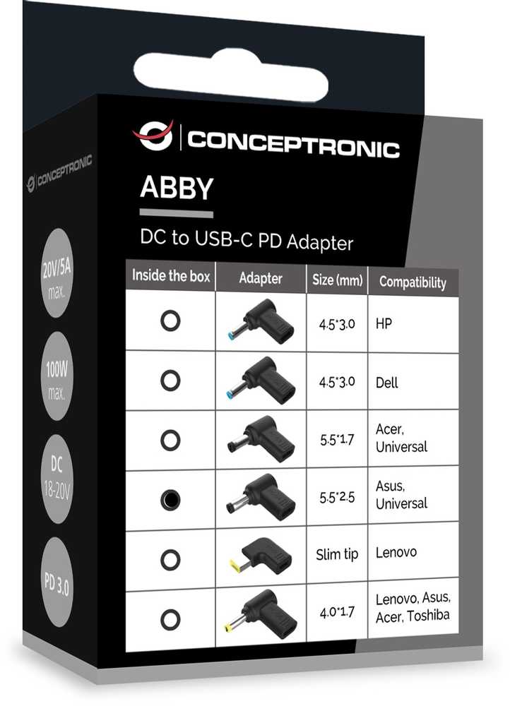Adapteris USB Conceptronic USB-C - DC-in Juodas (ABBY15PC04)