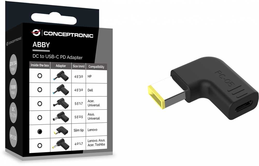 Adapteris USB Conceptronic USB-C - DC-in Juodas (ABBY15PC05)