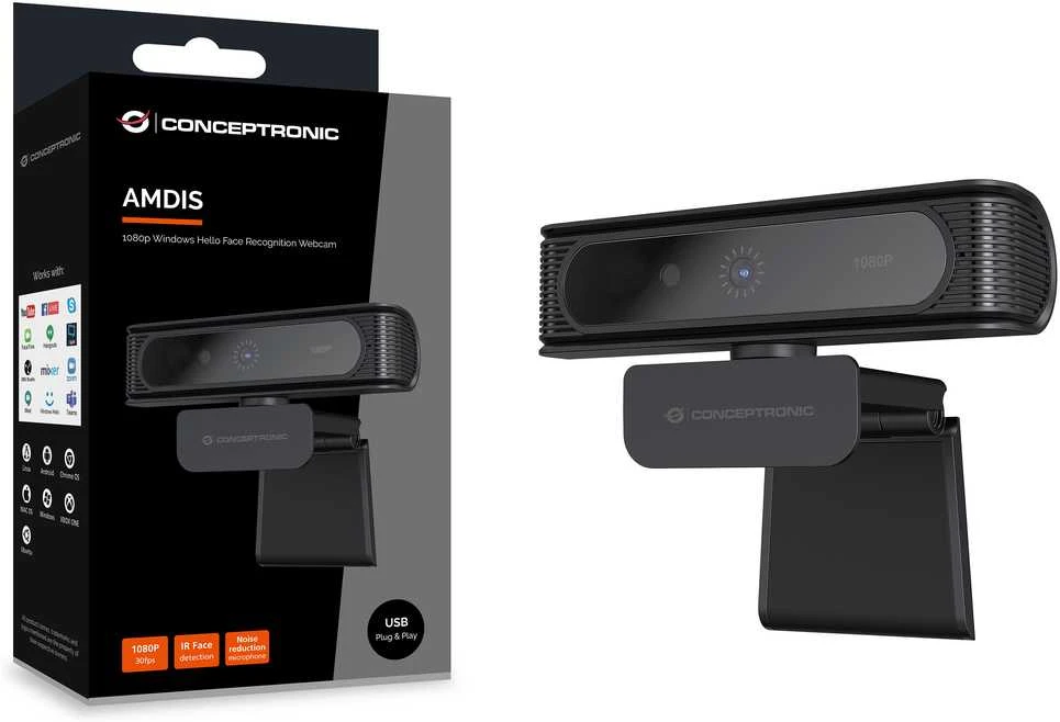 Carruzzo Conceptronic AMDIS09B internetinė kamera 2 MP 1920 x 1080 pikseliai USB 2.0 Juoda