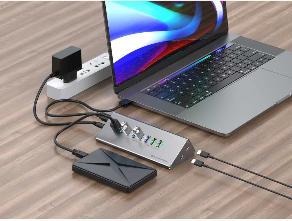 Carruzzo Conceptronic HUBBIES18G sąsajos šakotuvas USB 3.2 Gen 1 (3.1 Gen 1) Type-B 5000 Mbit/ai Pilka