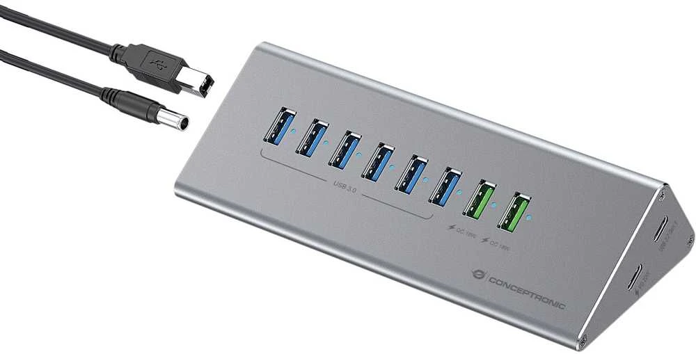 Carruzzo Conceptronic HUBBIES18G sąsajos šakotuvas USB 3.2 Gen 1 (3.1 Gen 1) Type-B 5000 Mbit/ai Pilka