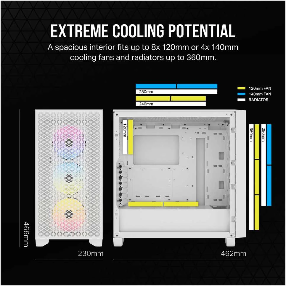 Corsair | RGB Tempered Glass PC Case | 3000D | Side window | Mid-Tower | Baltas