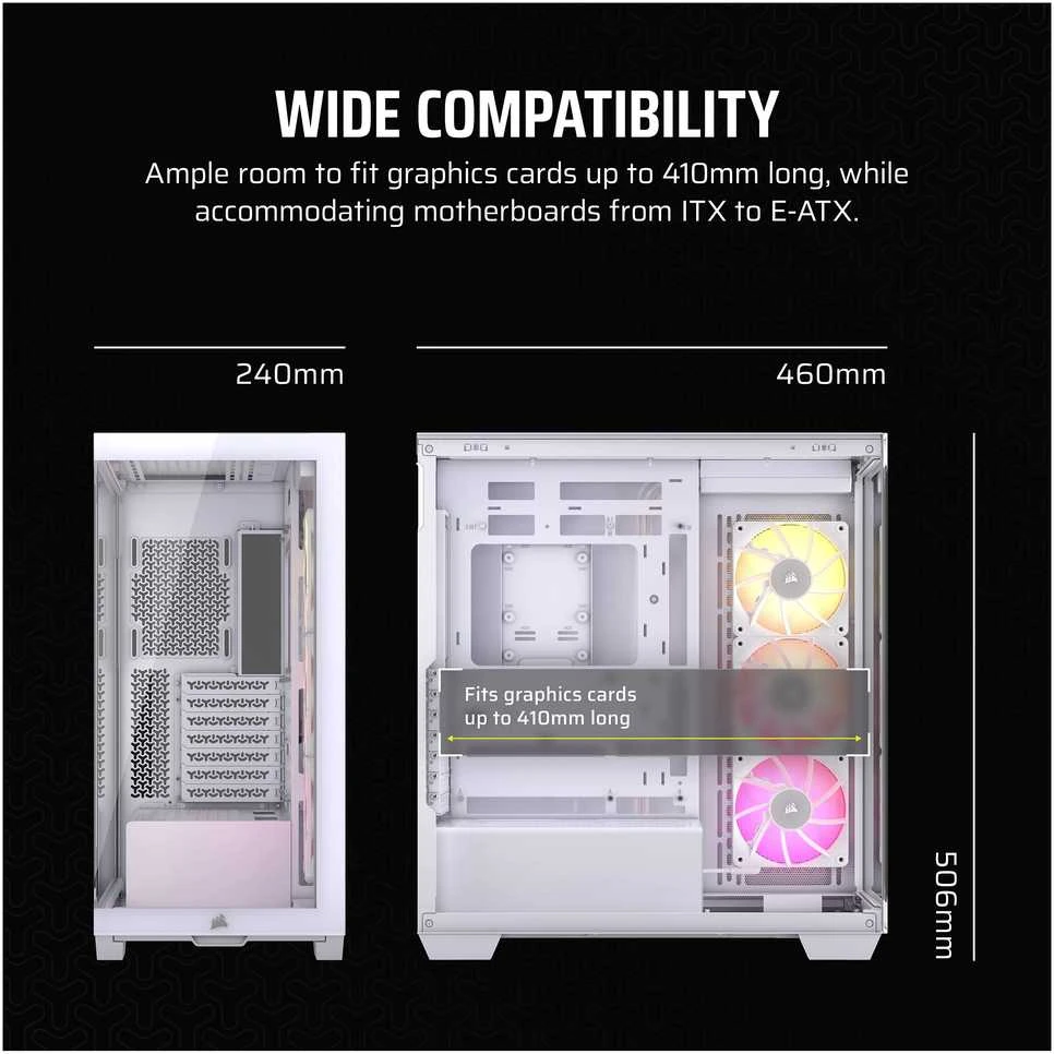 CORSAIR iCUE LINK 3500X RGB grūdinto stiklo vidutinio bokšto kompiuterio dėklas Baltas