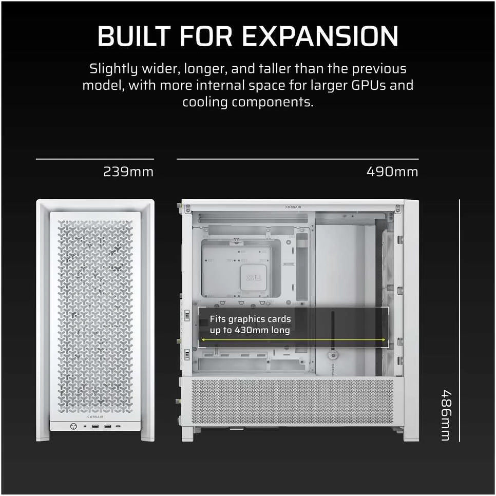 „Corsair“ kompiuterio korpusas | „Frame 4000D RS Modular“ | „Baltas“ | „Mid Tower“