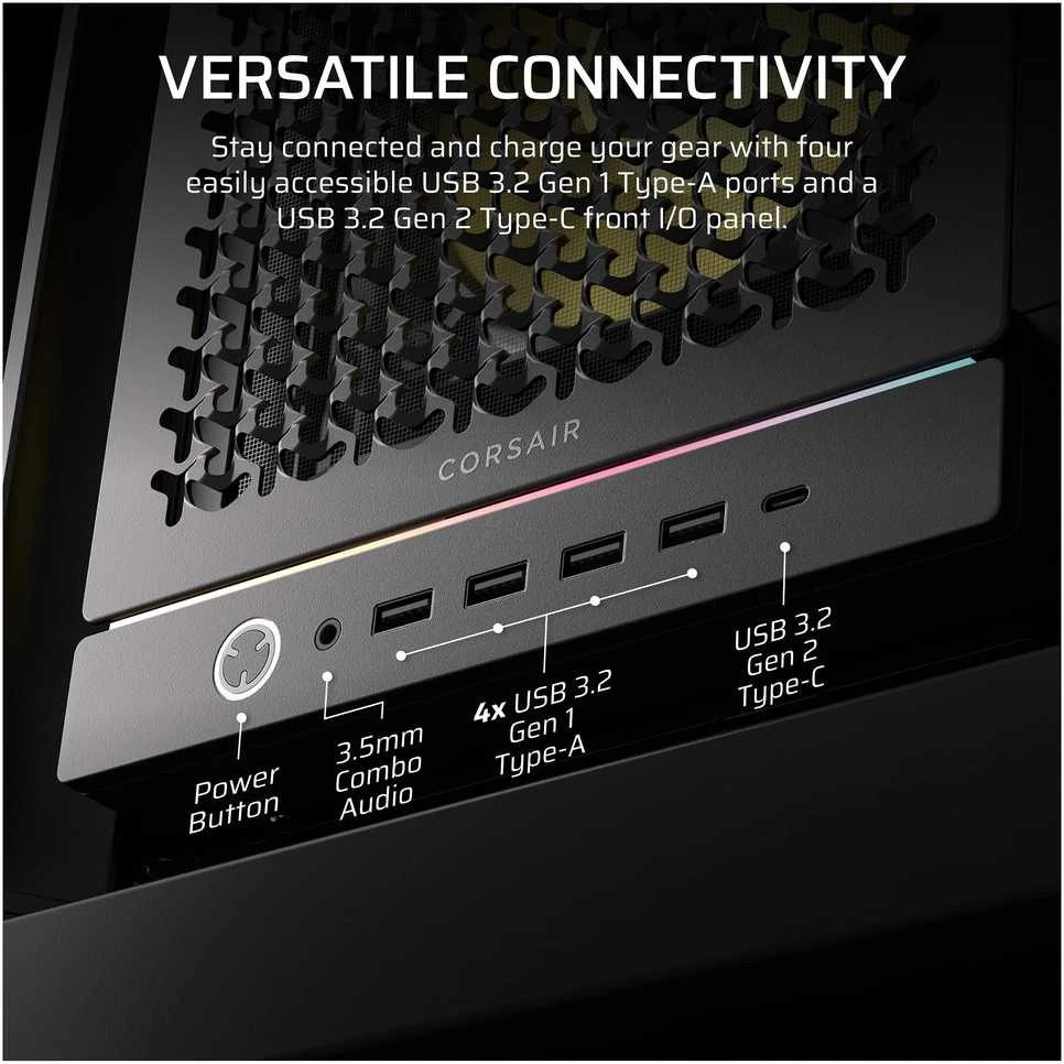 „Corsair Frame 5000D RS ARGB“ korpusas, vidutinio dydžio bokštas, E-ATX, RGB, grūdintas stiklas – Juodas