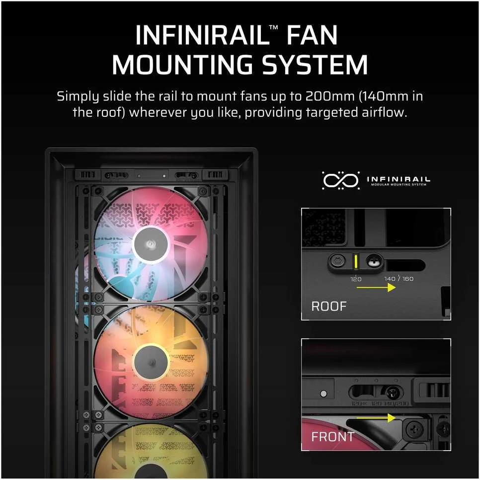 „Corsair Frame 5000D RS ARGB“ korpusas, vidutinio dydžio bokštas, E-ATX, RGB, grūdintas stiklas – Juodas